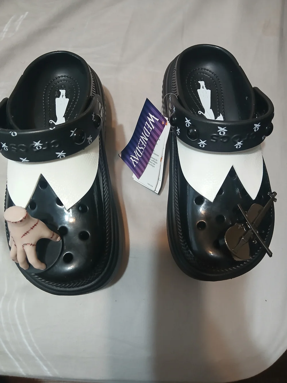 CROCS Black and White Platform Mary Jane Clogs with Detachable Hand Charm